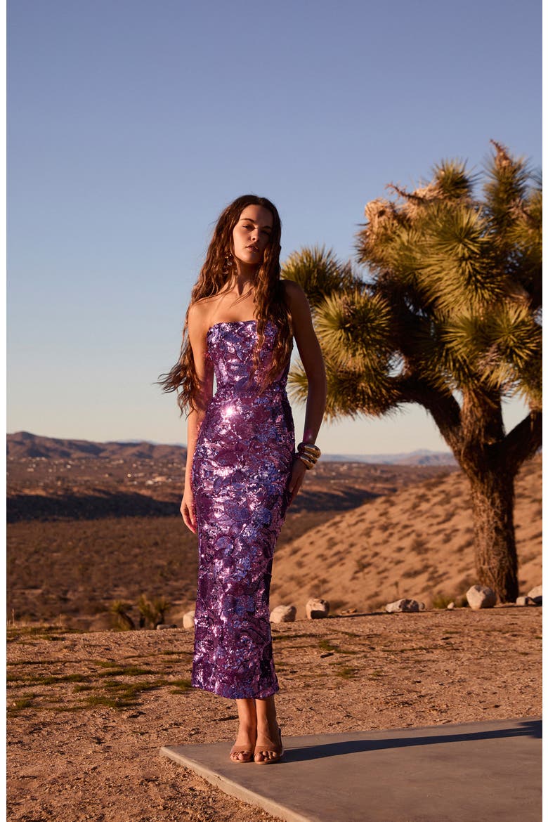 Leslie Pattern Sequin Strapless Gown, Alternate, color, VIOLET