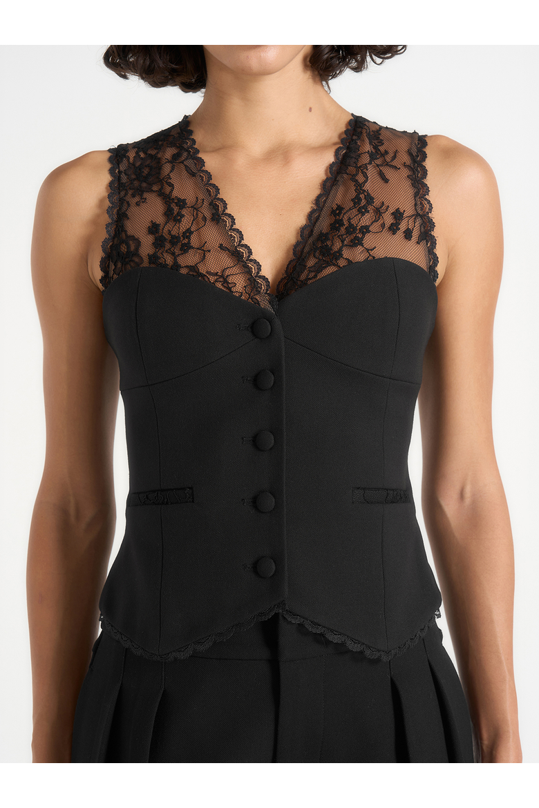Veronica Lace-Panel Tailored Corset Waistcoat, Alternate, color, Black