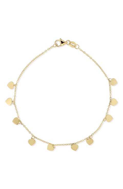 14K Gold Fringe Heart Chain Bracelet