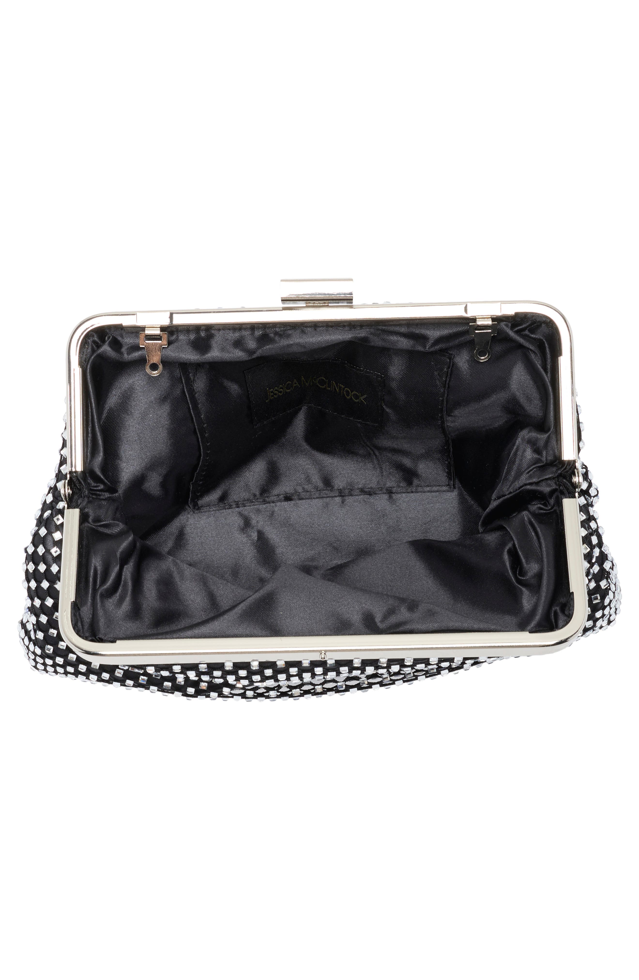 Jessica McClintock Phyllis Rhinestone Mesh Clutch, Alternate, color, Black