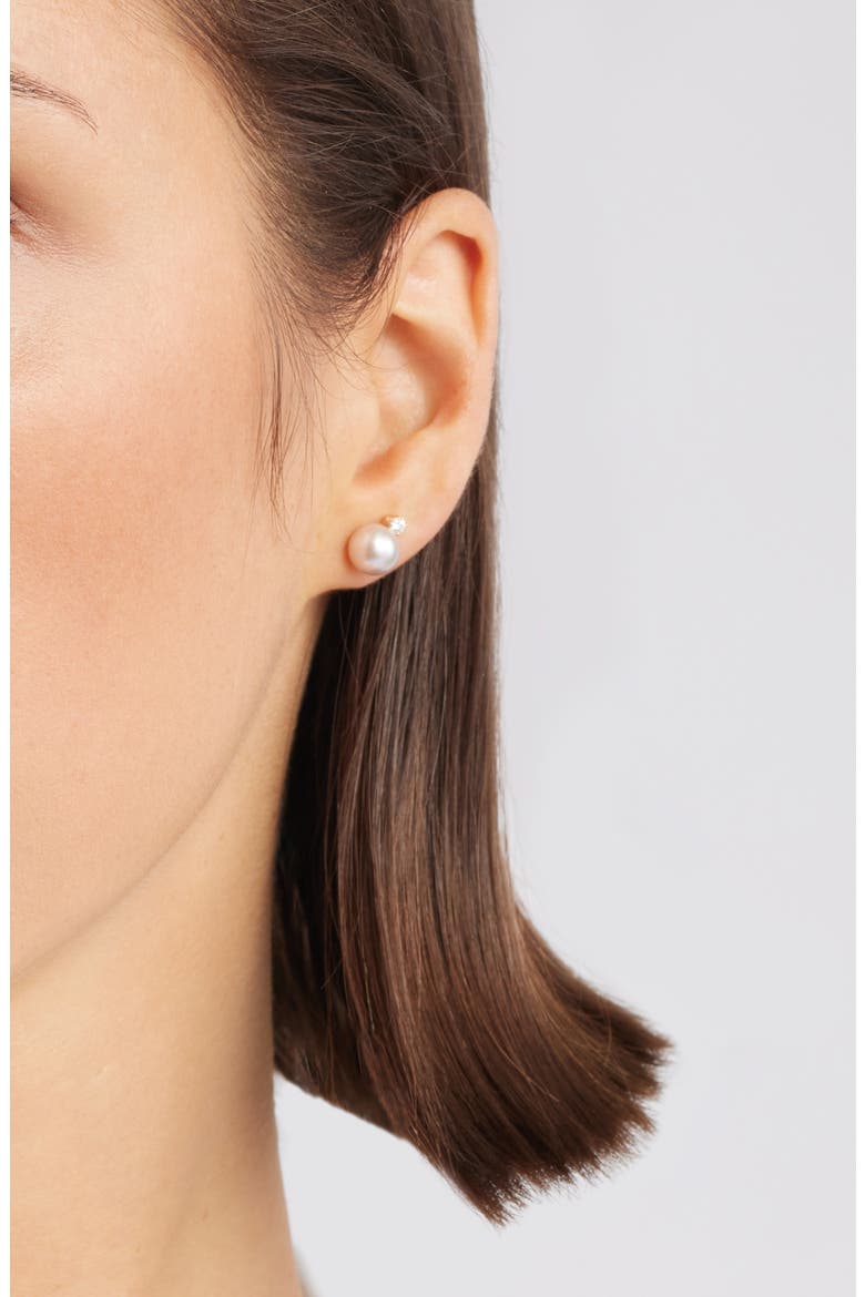 Diamond & Freshwater Pearl Stud Earrings, Alternate, color, BLUSH- 14K YELLOW GOLD