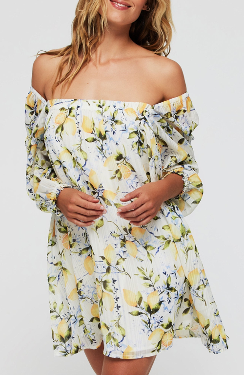 Hermoza Lina Long Sleeve Cinched Cover Up Mini Dress in Frutto Di Limoni  product