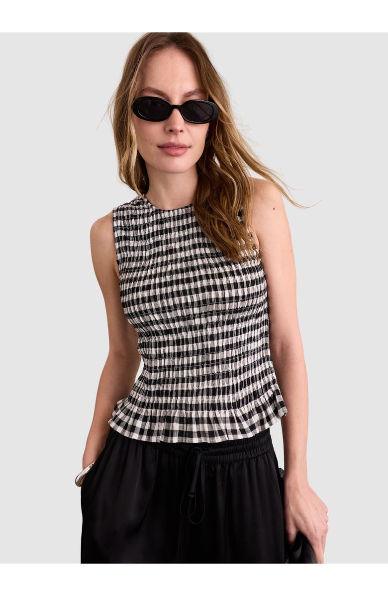 Baukjen Maggie Linen Gingham sleeveless Top, Main, color, Black & White