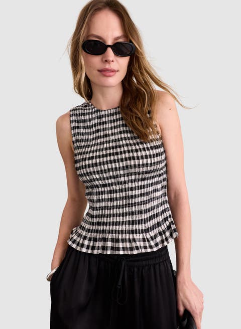 Maggie Linen Gingham sleeveless Top