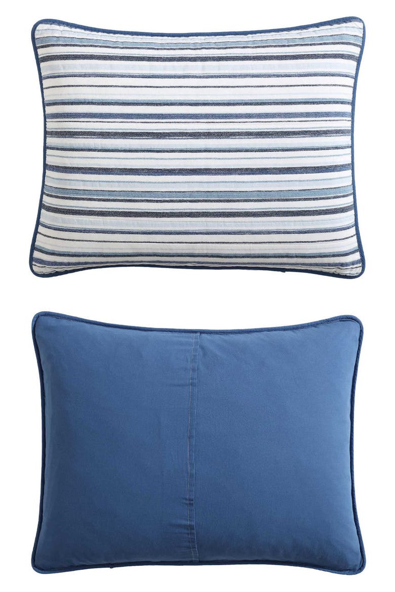 Pembrook Stripe Reversible Cotton Quilt Set, Alternate, color, DARK BLUE