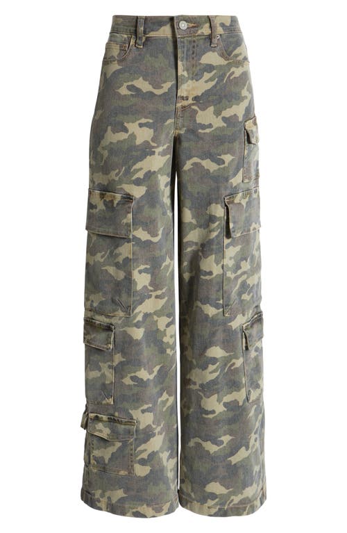 Shop Hidden Jeans Camo Wide Leg Cargo Pants In Olive