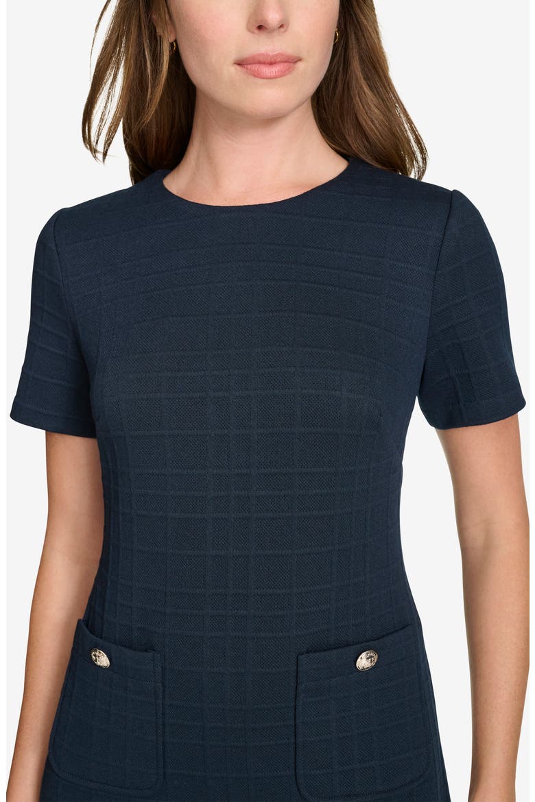 Windowpane Short Sleeve Shift Dress, Alternate, color, SKY CAPTAIN