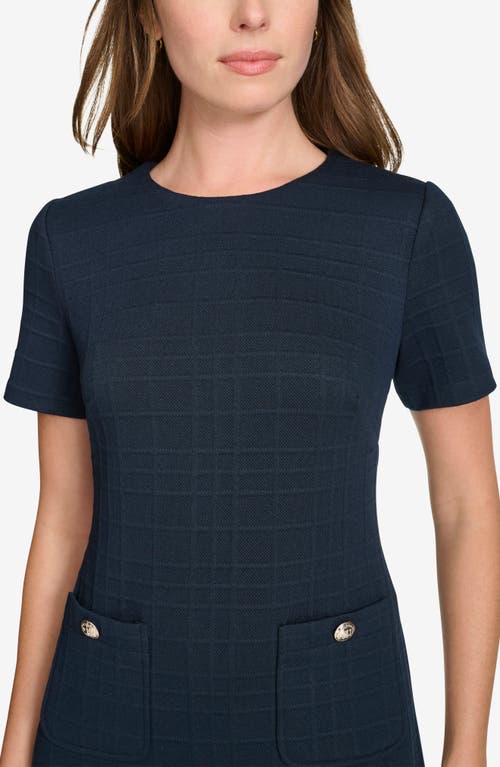 Tommy Hilfiger Windowpane Short Sleeve Shift Dress In Blue