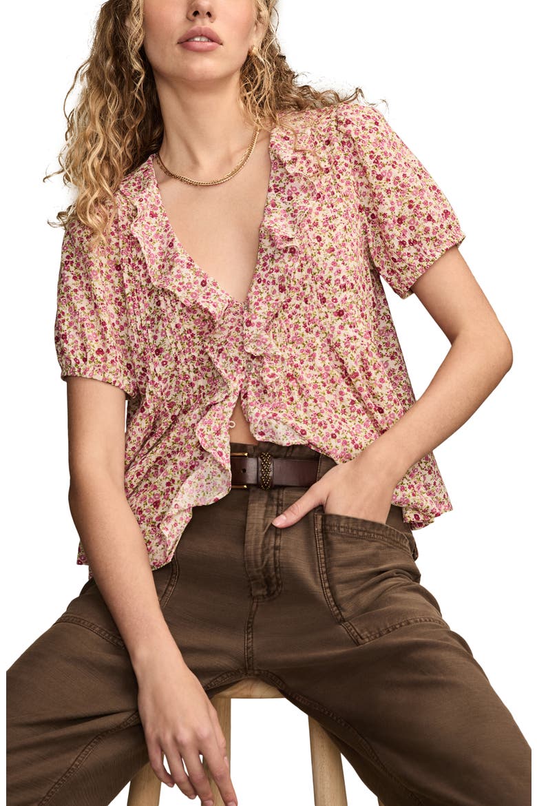 Floral Pintuck Cotton Top, Alternate, color, PINK FLORAL