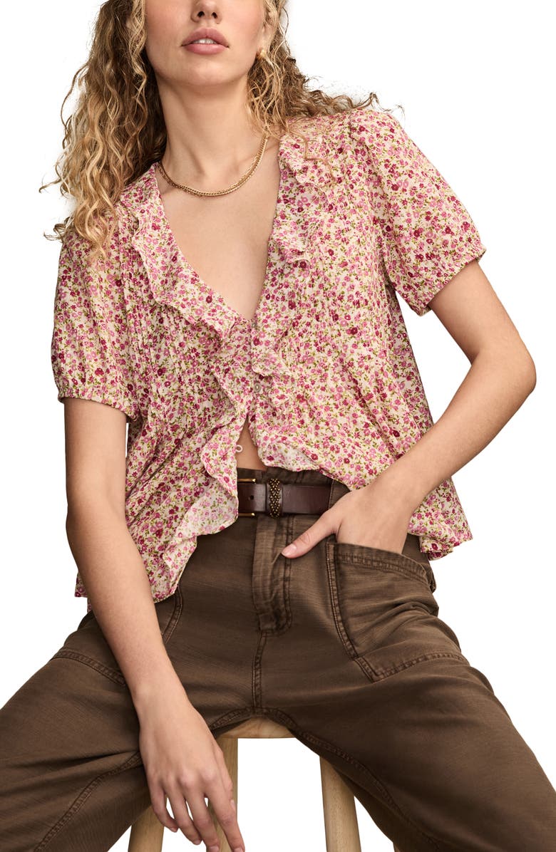 Lucky Brand Floral Pintuck Cotton Top, Alternate, color, Pink Floral
