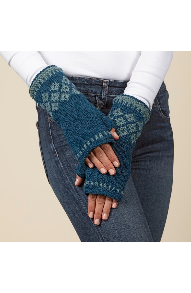 Feelgoodz Hand-Knit Jaya Harlequin Wool Half Mitten, Alternate, color, Placid