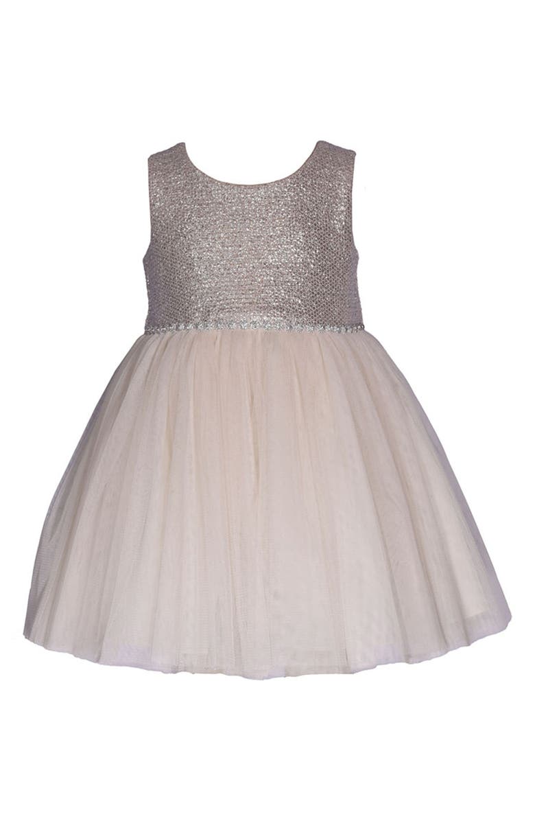 Bonnie Jean Glitter Knit Dress & Jacket Set, Alternate, color, Taupe