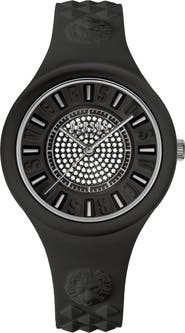 VERSUS Versace Women's Pavé Crystal Silicone Strap Watch, 39mm
