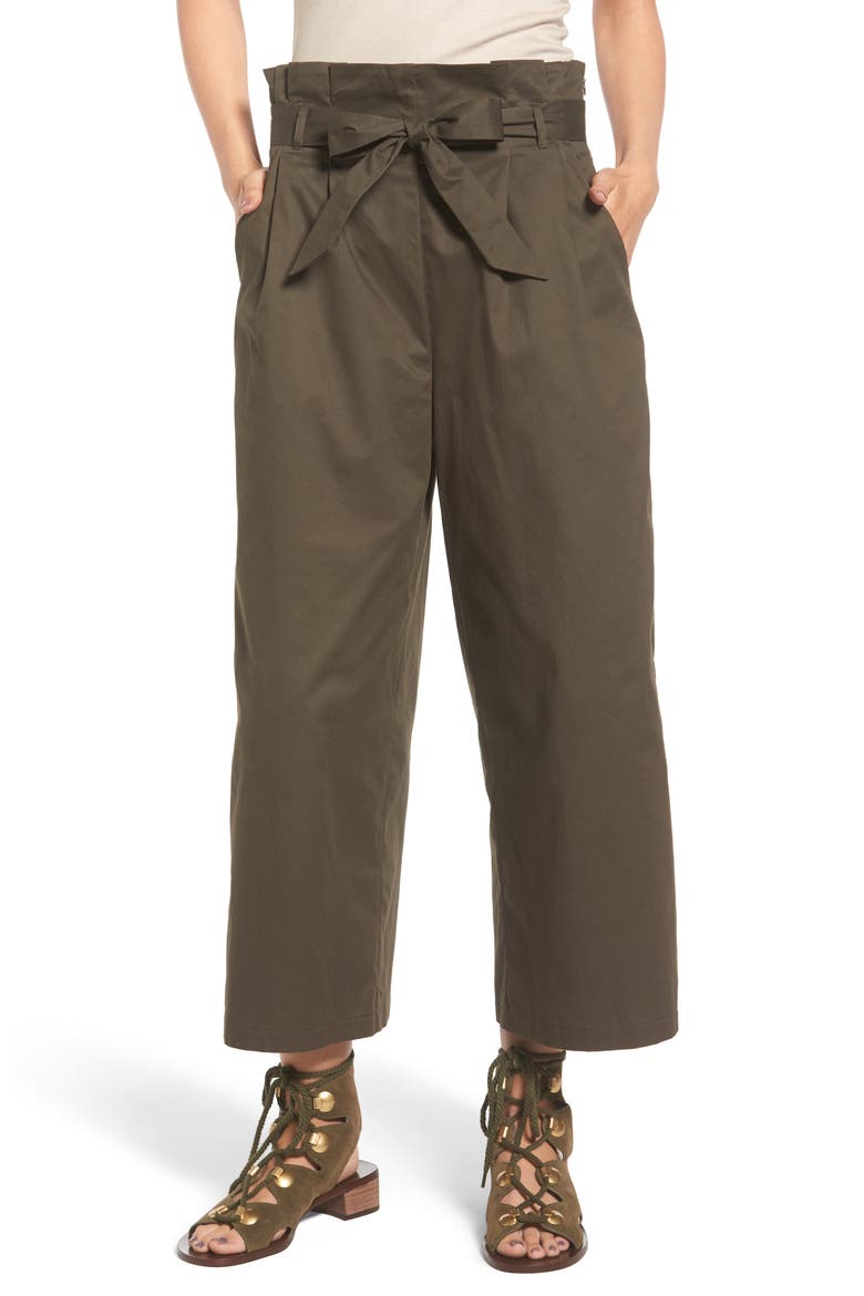 Paperbag Waist Wide Leg Pants, Main, color, BRINED OLIVE