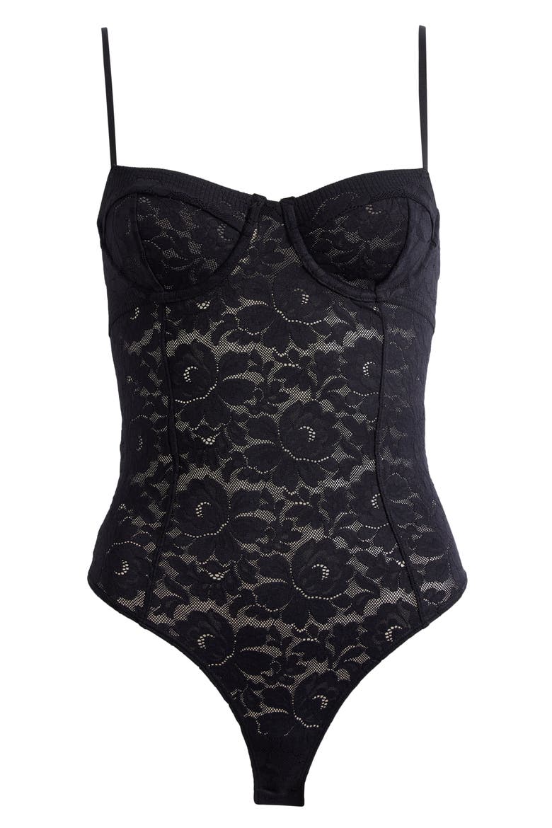 Intimately FP Smooth Talking Underwire Lace Bodysuit, Main, color, BLACK