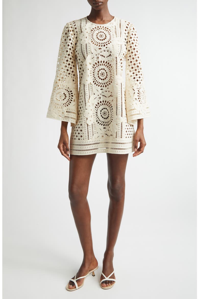 Indra Embroidered Silk Eyelet Minidress, Main, color, TEA
