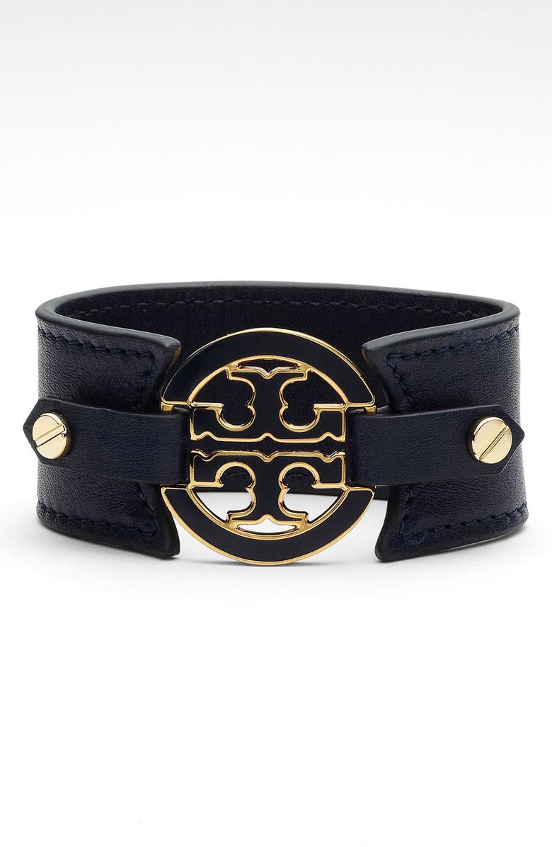 Tory Burch Logo Leather Bracelet, Main, color, 