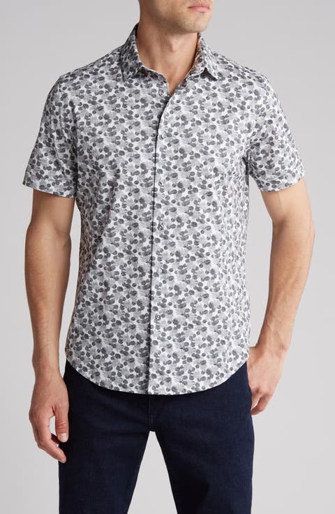 Geo Print OoohCotton® Short Sleeve Button-Up Shirt