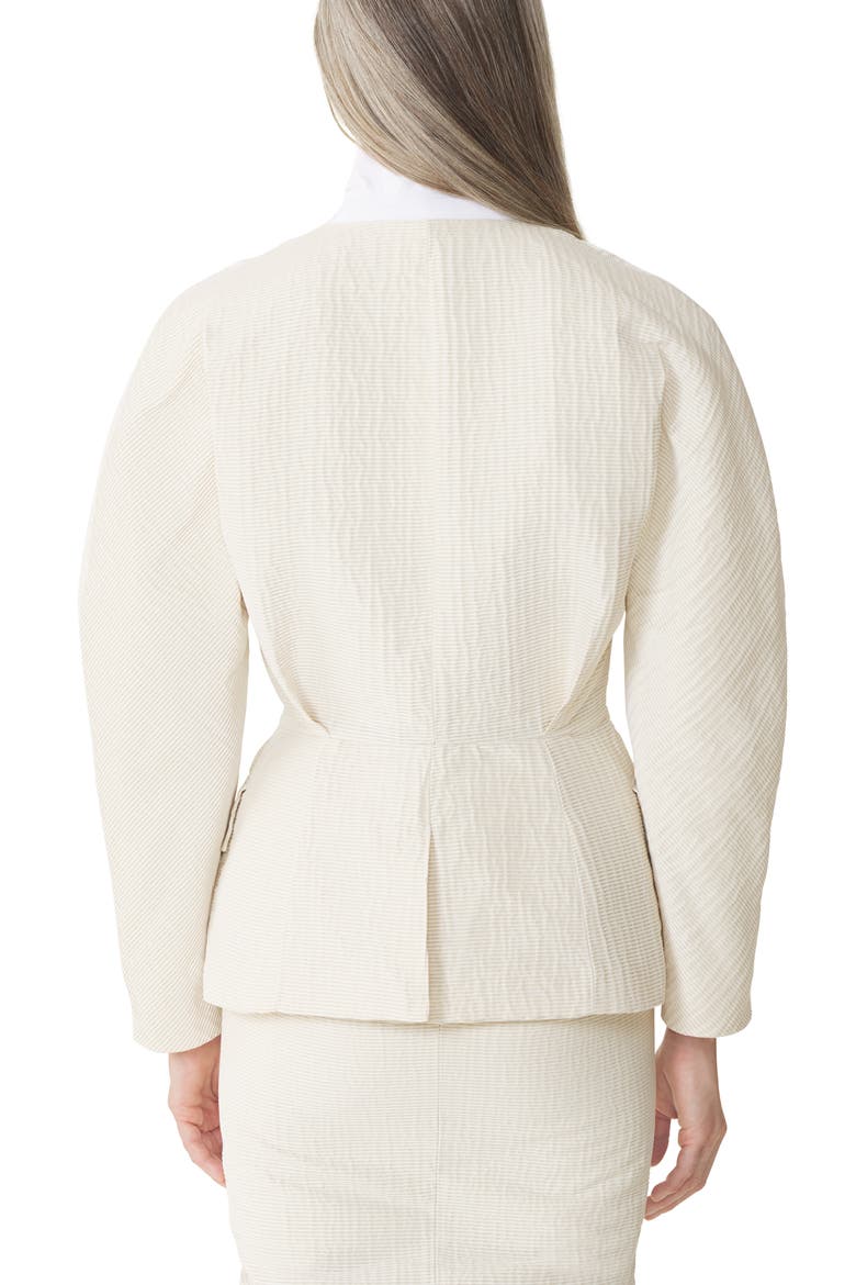 White Belted Jacquard Jacket, Alternate, color, Ecru