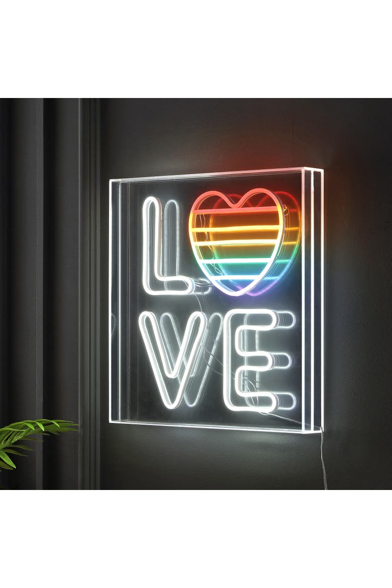 LOVE Square Contemporary Glam Acrylic Box USB Operated LED Neon Light, Alternate, color, White/Rainbow