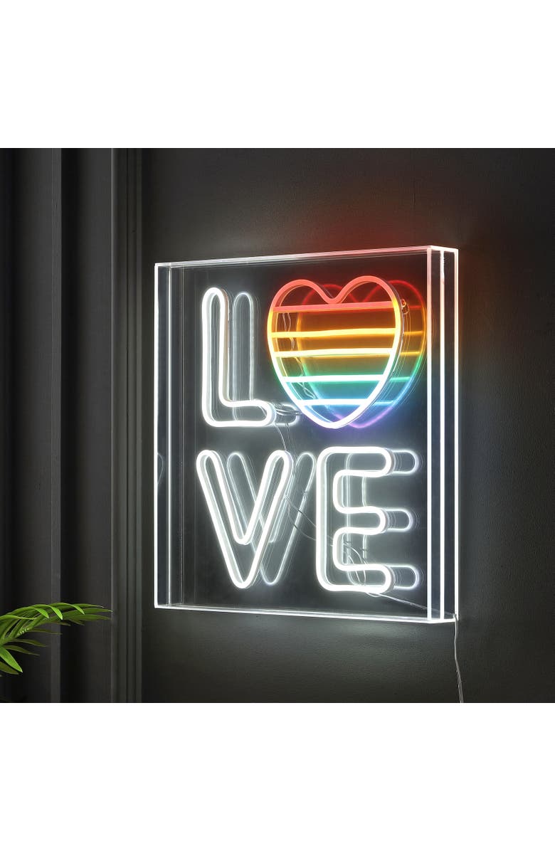 JONATHAN Y LOVE Square Contemporary Glam Acrylic Box USB Operated LED Neon Light, Alternate, color, White/Rainbow