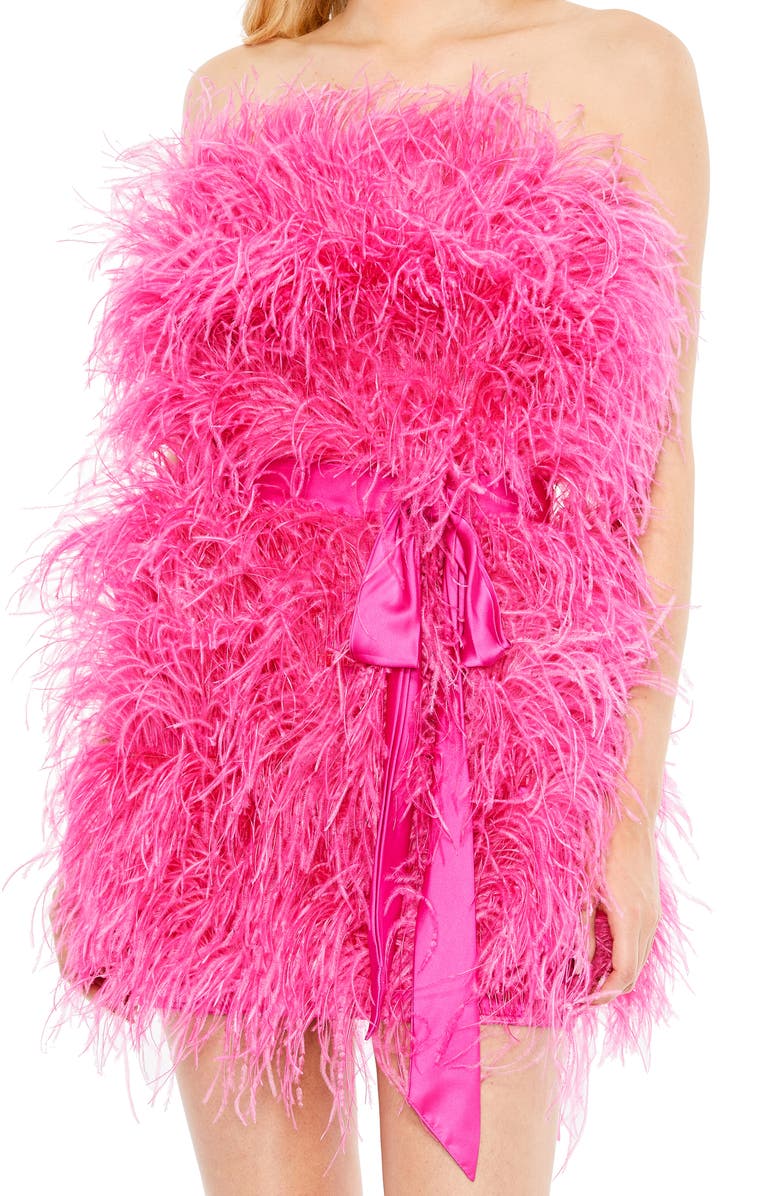 Mac Duggal Strapless Feather Mini Dress, Alternate, color, Pink