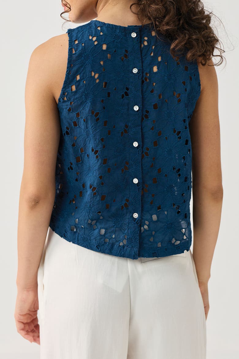Embroidered Button-Back Top, Alternate, color, Embroidered Cotton Blue