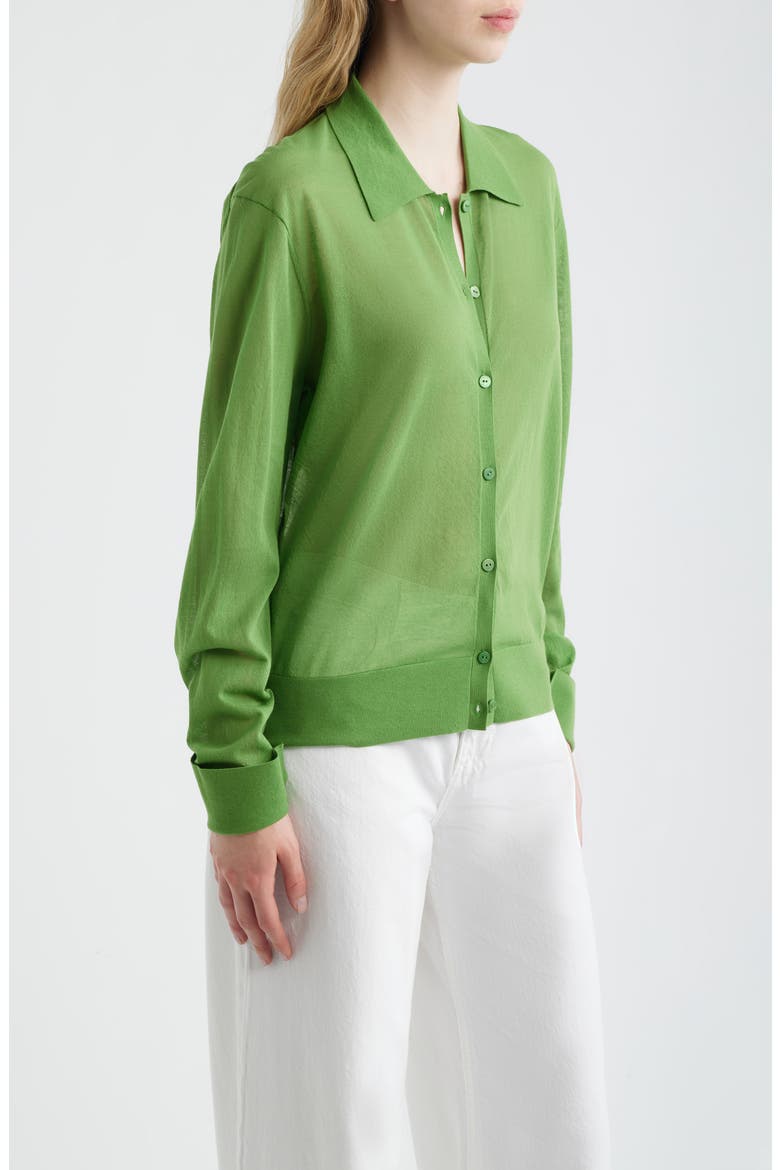 The Collared Cotton Blend Cardigan, Alternate, color, PERIDOT