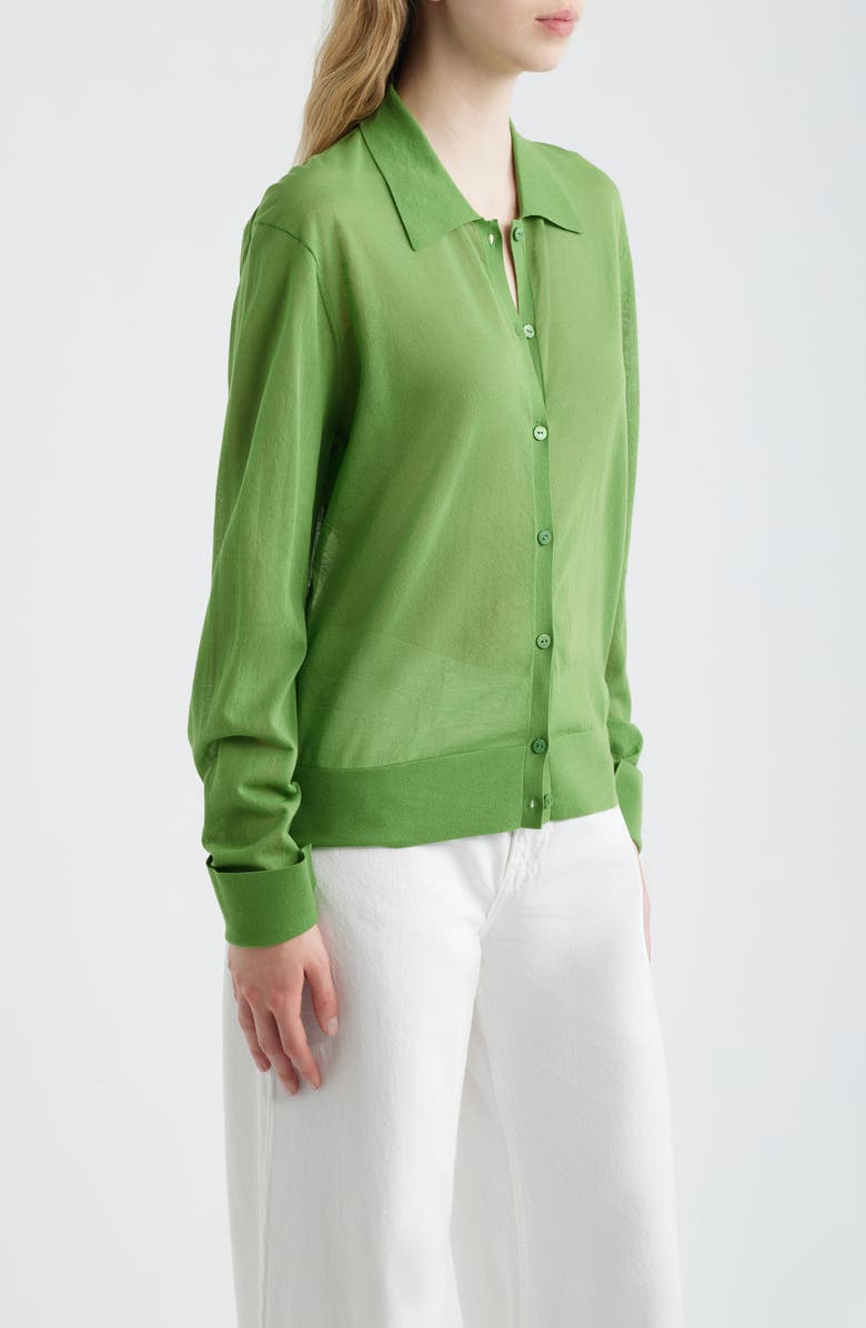 FRAME The Collared Cotton Blend Cardigan, Alternate, color, Peridot
