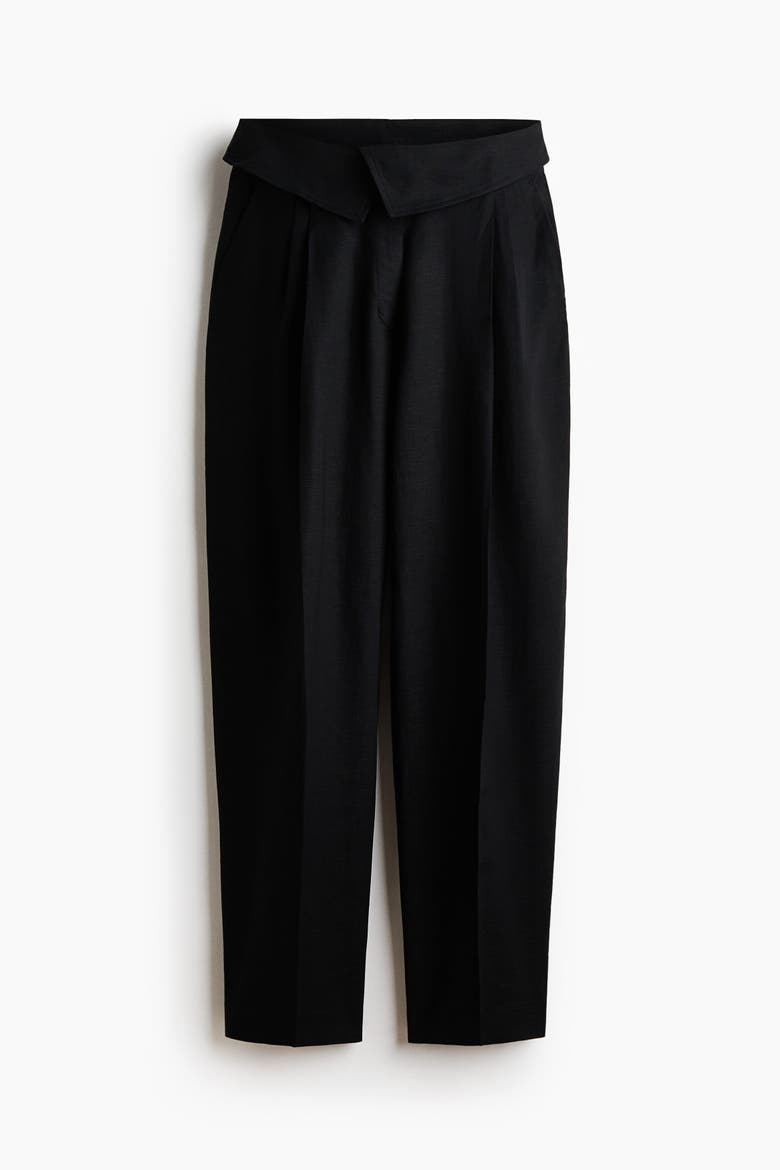 Foldover-waist Linen-blend Trousers, Main, color, Black
