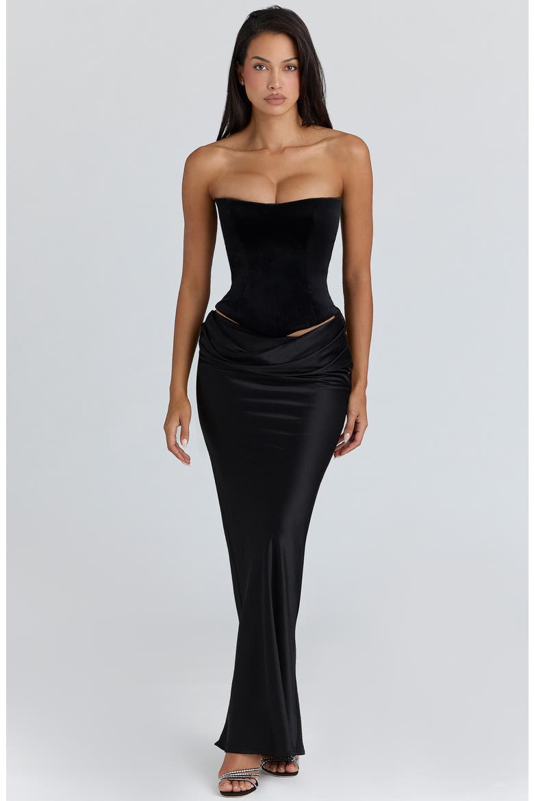 Beau Draped Satin Maxi Skirt, Alternate, color, BLACK