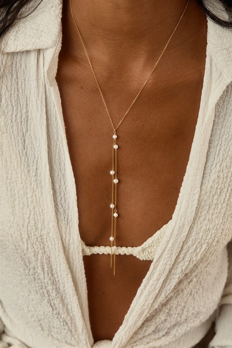 Bobbi Pearl Lariat Necklace, Alternate, color, Gold