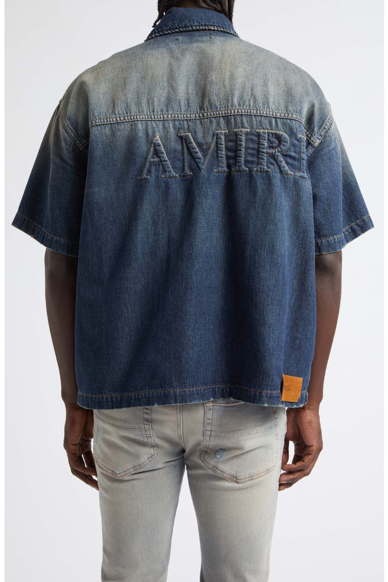 3D Logo Short Sleeve Snap-Up Denim Shirt, Alternate, color, SANDSTONE