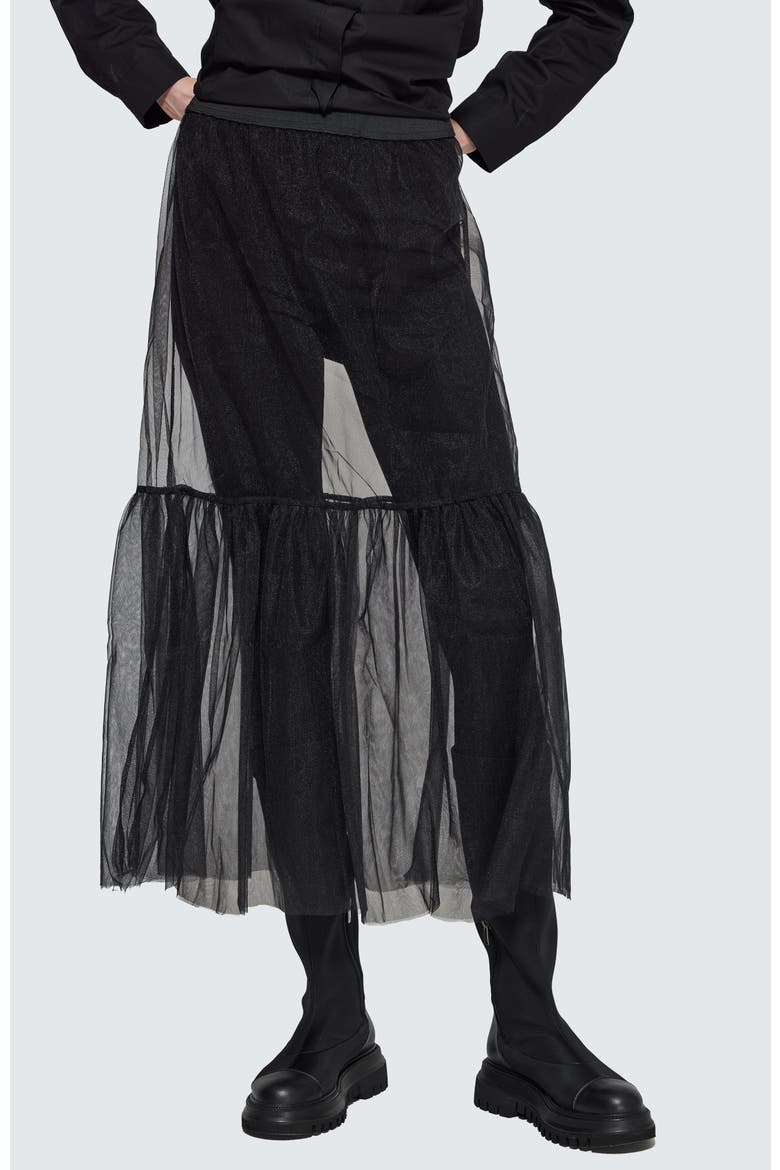 Flanna Ruffled Mesh Skirt, Main, color, Black