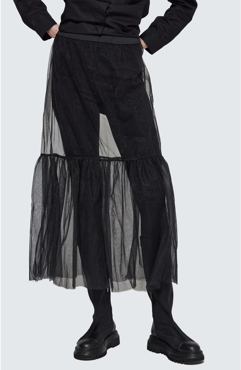 LUUKAA Flanna Ruffled Mesh Skirt, Main, color, Black