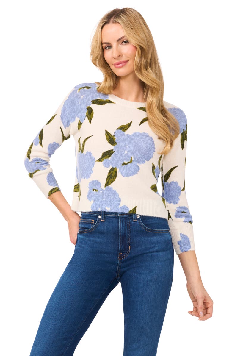 CeCe Hydrangea Sweater, Alternate, color, New Ivory