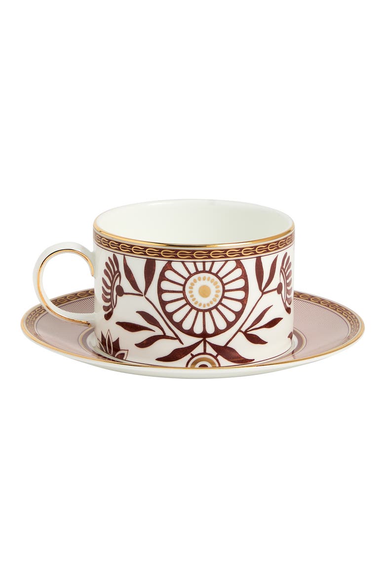 Red Splendor 22K Gold Accent Bone China Tea Cup & Saucer, Alternate, color, WHITE MULTI