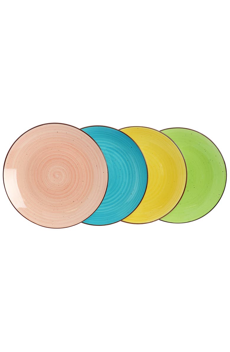 Elama Hudson 12 Piece Double Bowl Stoneware Dinnerware Set, Alternate, color, Pink