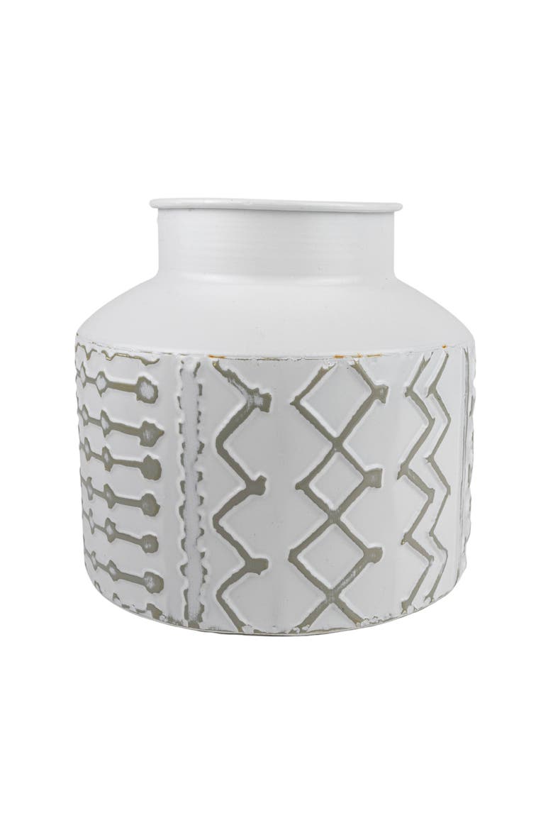 6.75" Aaliyah Gray Multi Pattern Boho Chic Style Decorative Metal Vase, Main, color, White