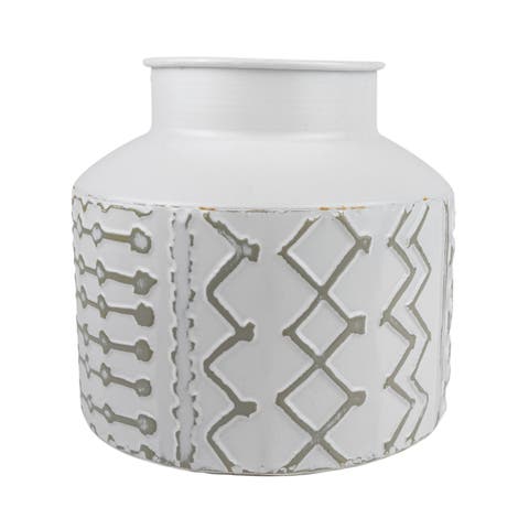 6.75" Aaliyah Gray Multi Pattern Boho Chic Style Decorative Metal Vase