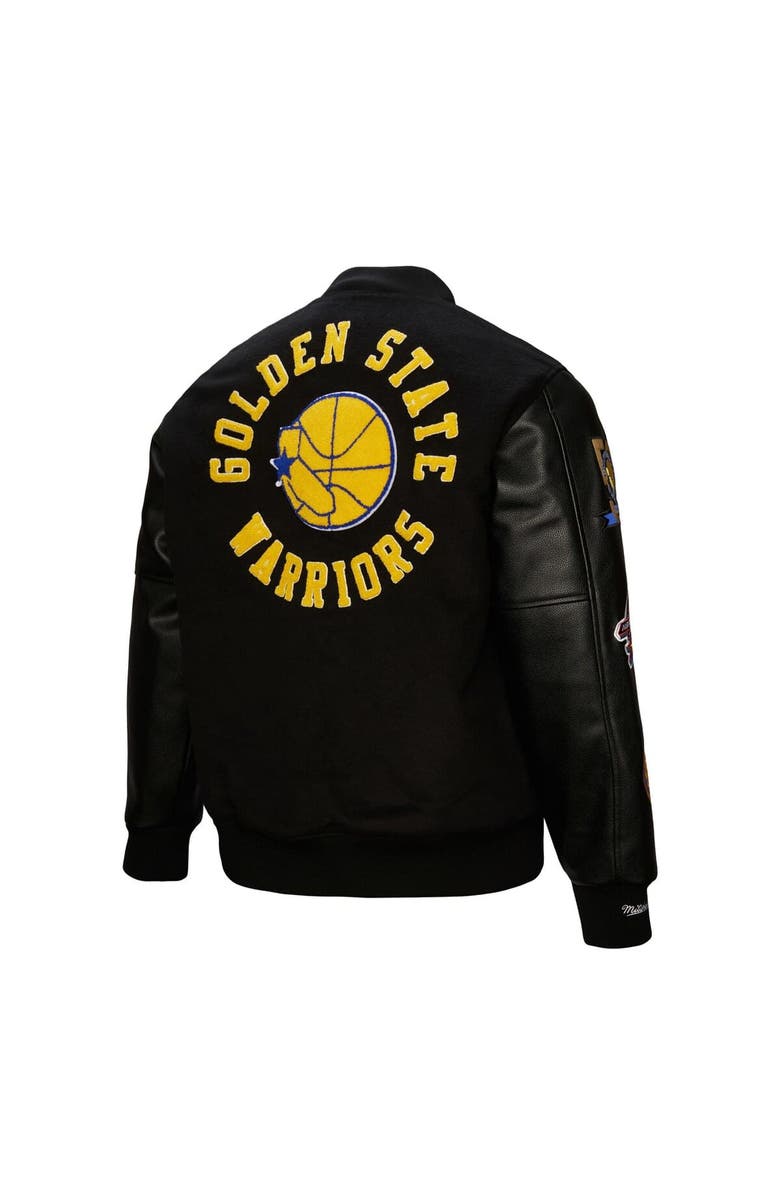 Mitchell & Ness Men's Mitchell & Ness  Black Golden State Warriors Hardwood Classics Blackout Collection Full-Snap Varsity Jacket, Alternate, color, 