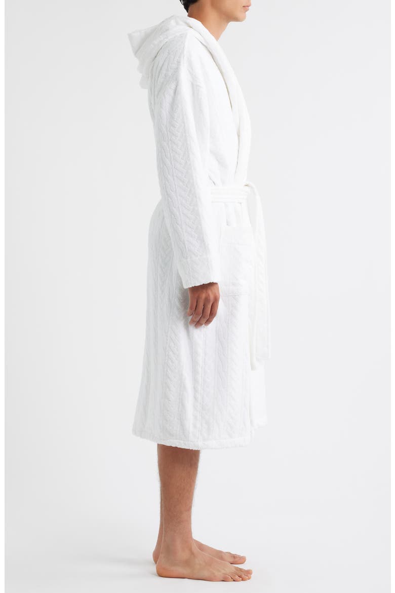 Textured Cotton Terry Cloth Hooded Robe, Alternate, color, WHITE