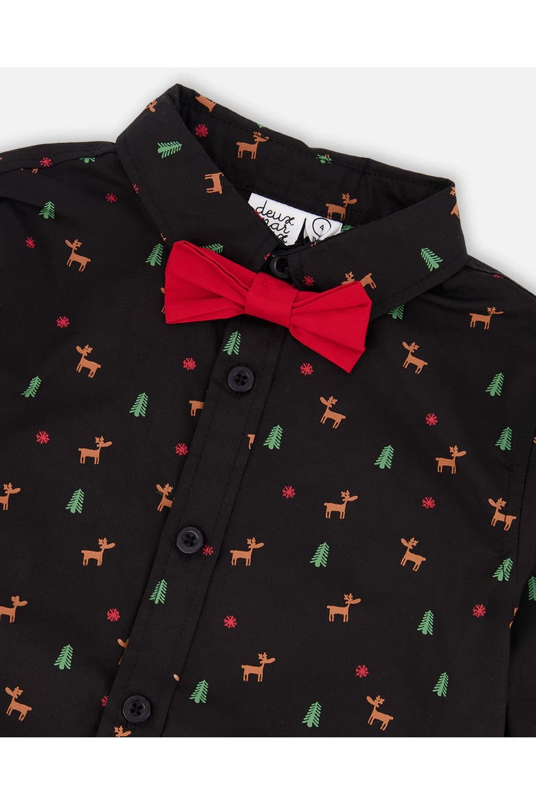 Poplin Shirt with Bow Tie, Alternate, color, Black and Multicolor