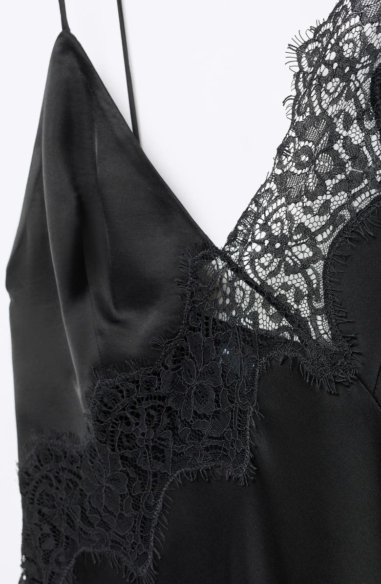 MANGO Asymmetric Lace & Satin Dress, Alternate, color,