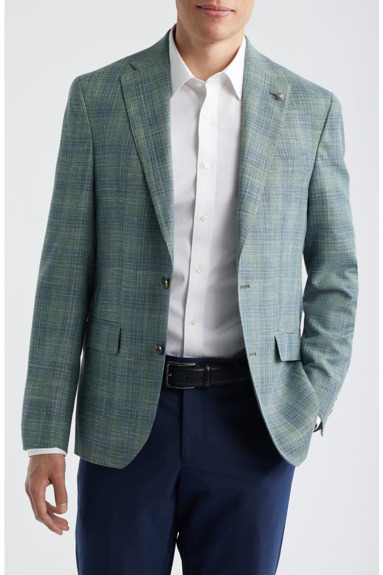 Midland Contemporary Fit Green Check Slub Wool & Silk Blend Sport Coat, Main, color, SAGE MULTI