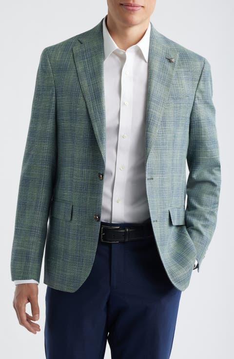 Midland Contemporary Fit Green Check Slub Wool & Silk Blend Sport Coat