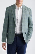 Jack Victor Midland Contemporary Fit Green Check Slub Wool & Silk Blend Sport Coat
