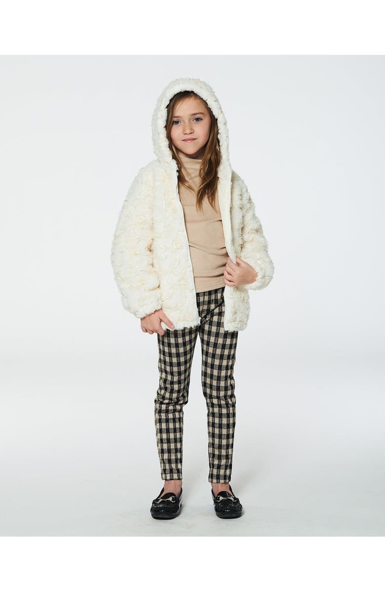 Deux par Deux Little Girl's Embroidered Faux Fur Cardigan Off White, Alternate, color,