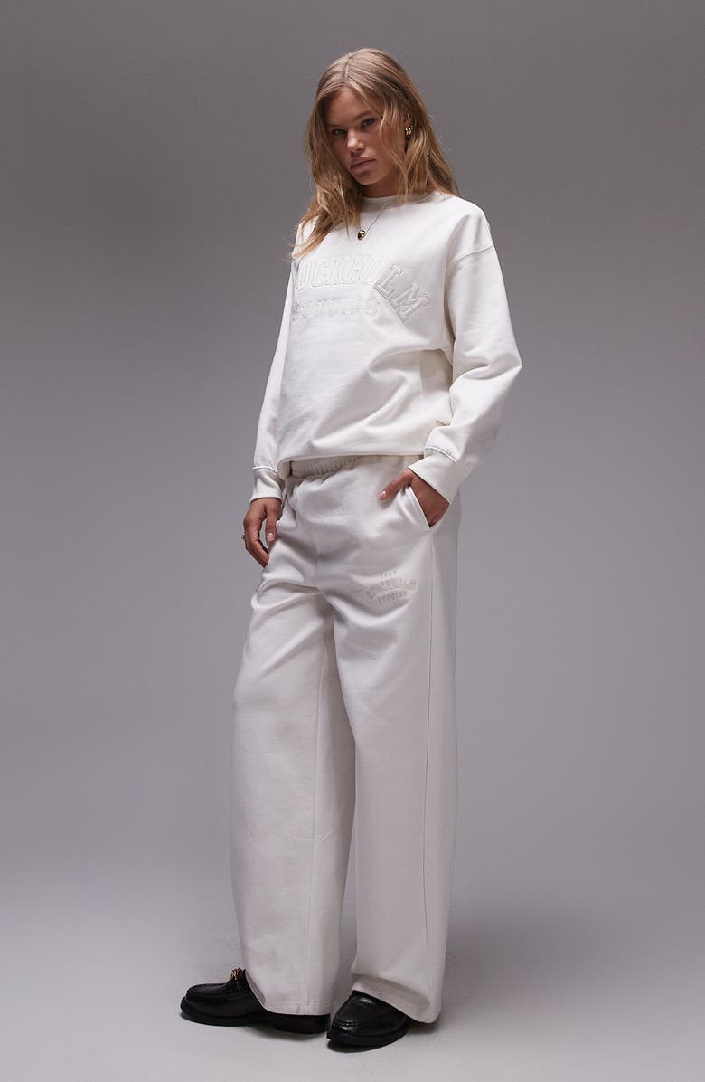 Topshop Stockholm Straight Leg Cotton Sweatpants, Alternate, color, Cream