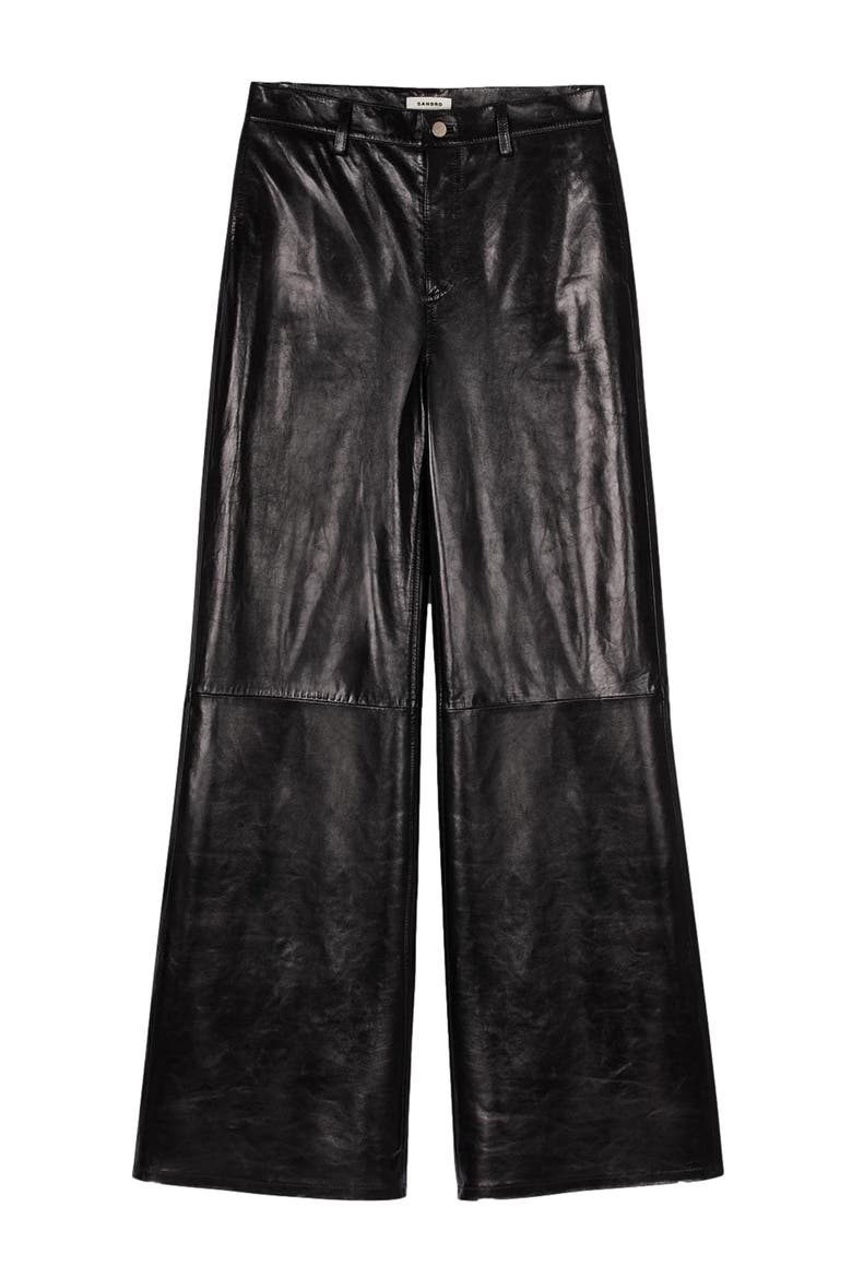 Flared leather trousers, Alternate, color, Black